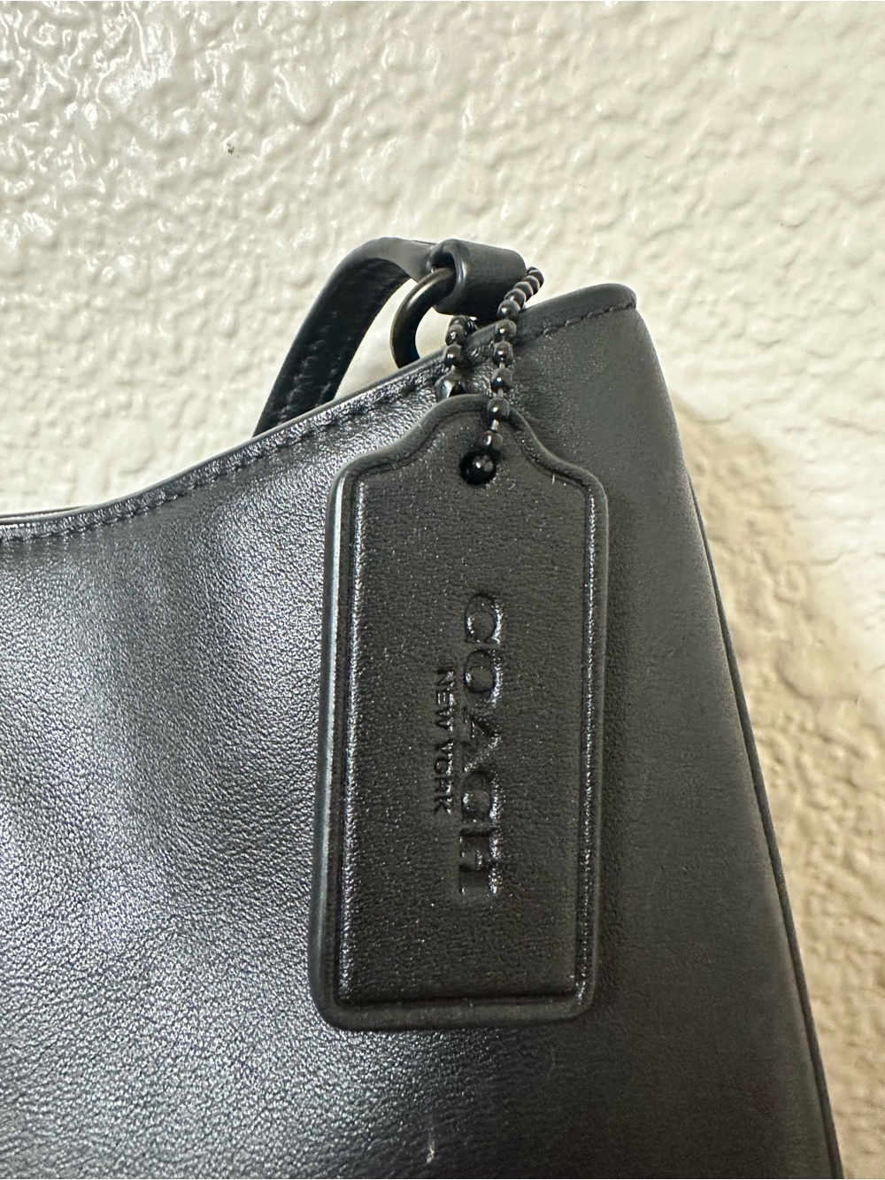 Coach Black Leather Shoulder Bag with Logo Tag